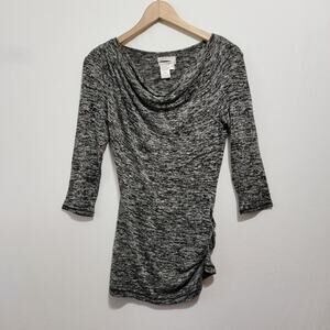 M.L.L.P Womens Top Black & Gray Side Ruching Drape Neck 3/4 Sleeve Size Small